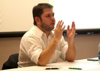 State Representative Ruben Gallego speaking at a "Gun Rights" debate hosted by Students for Liberty and Young Americans for Liberty at Arizona State University in Tempe, Arizona.